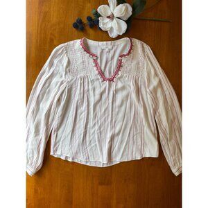 A Loves A Womens Medium Boho Embroidery Top White/Red Striped Cottagecore Fairy
